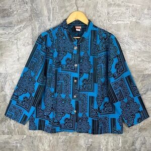 Blue and black paisley pattern button-up Jacket Woman's‎ Size XL